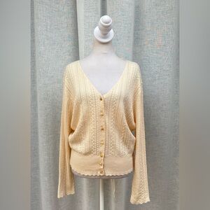 Women's Cream V-Neck Button Cardigan Sweater